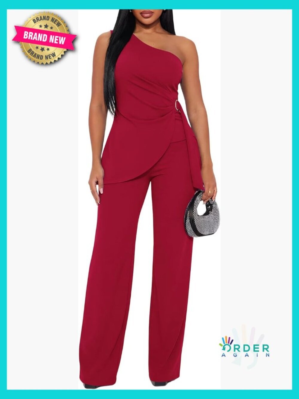 One Shoulder Top Flare Pants Set Elegant Formal Going Out Jumpsuit Sexy 2 Piece